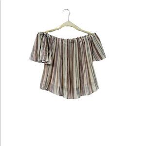 🟢BP. Off Shoulder Striped Multicolor Pleated Short Sleeve Top Size XS